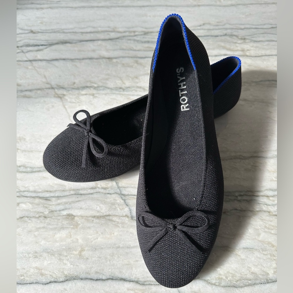 Rothy's Black Flats with Blue Trim